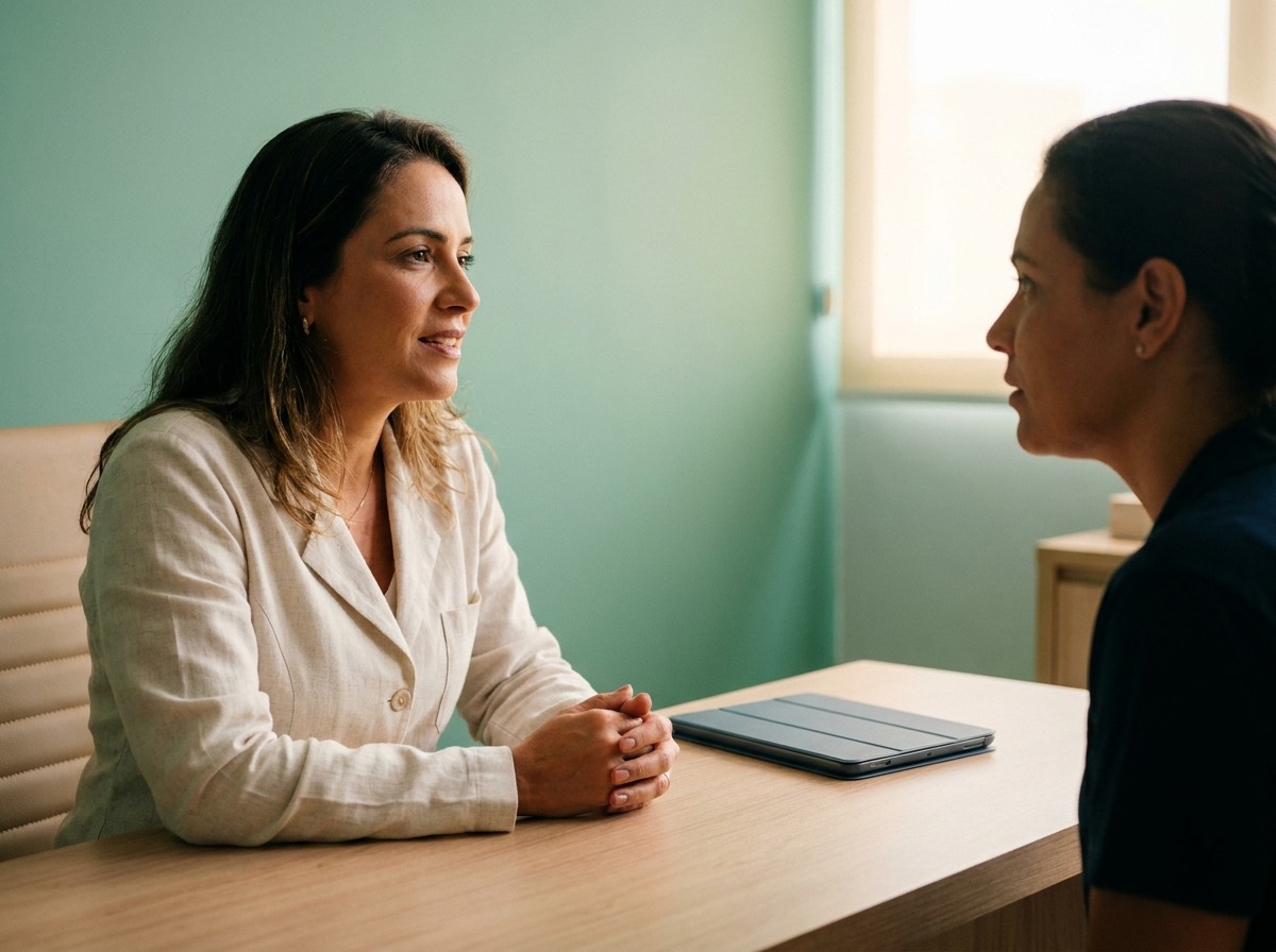 Consulta entre profissional de saúde e paciente