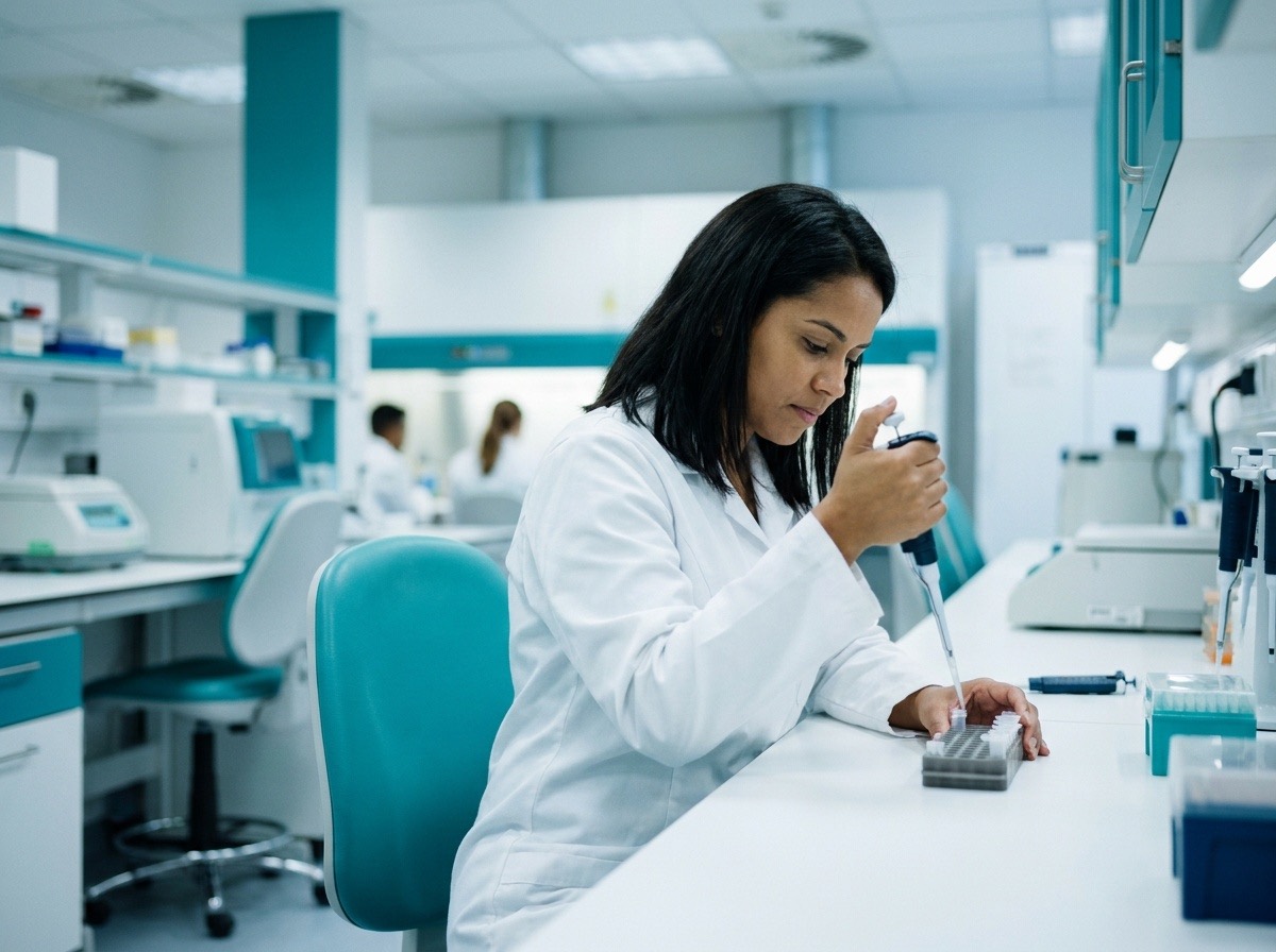 Bancada de laboratório com amostras